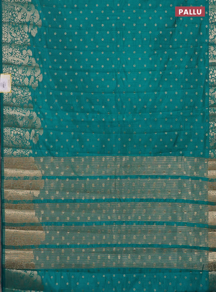 Semi raw silk saree teal blue with allover zari woven floral design 1000 buttas and rich zari woven border