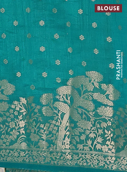Semi raw silk saree teal blue with allover zari woven floral design 1000 buttas and rich zari woven border