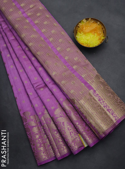Semi raw silk saree lavender with allover zari woven floral design 1000 buttas and rich zari woven border