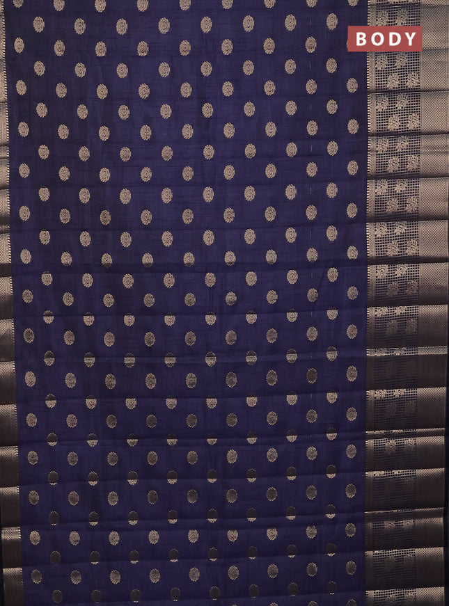 Semi raw silk saree navy blue with allover zari woven 1000 buttas and long zari woven border