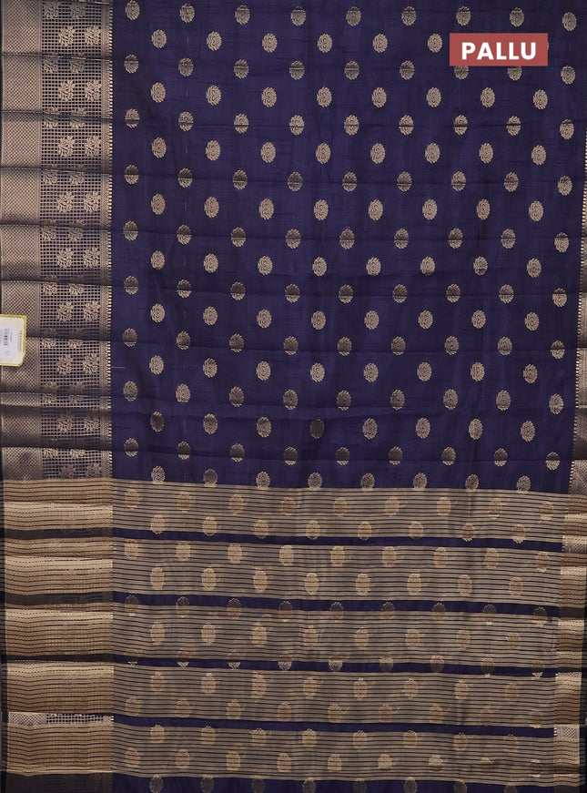 Semi raw silk saree navy blue with allover zari woven 1000 buttas and long zari woven border