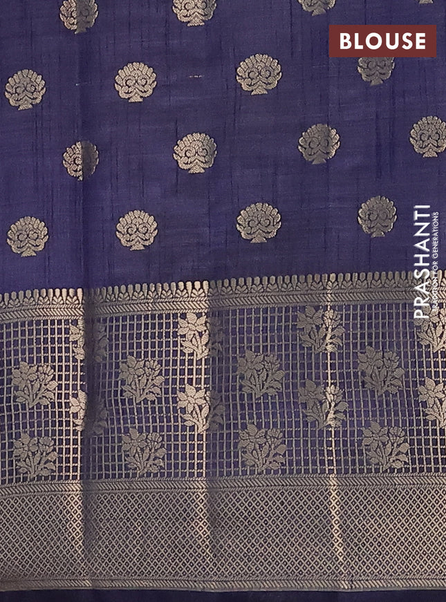 Semi raw silk saree navy blue with allover zari woven 1000 buttas and long zari woven border