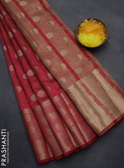 Semi raw silk saree maroon with allover zari woven 1000 buttas and long zari woven border