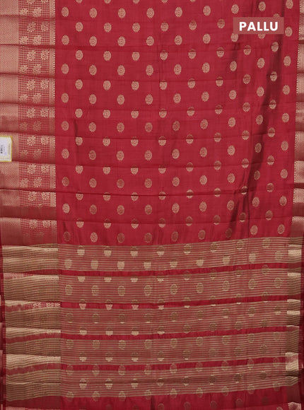 Semi raw silk saree maroon with allover zari woven 1000 buttas and long zari woven border