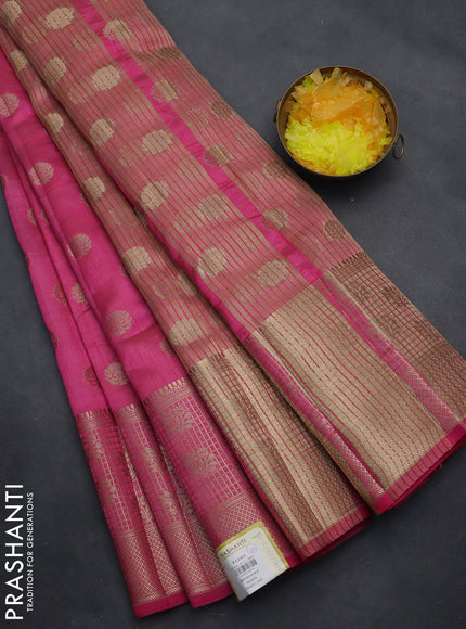 Semi raw silk saree pink with allover zari woven 1000 buttas and long zari woven border