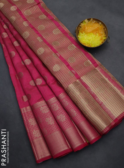 Semi raw silk saree dark pink with allover zari woven 1000 buttas and long zari woven border