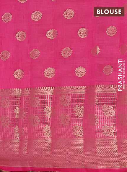 Semi raw silk saree dark pink with allover zari woven 1000 buttas and long zari woven border