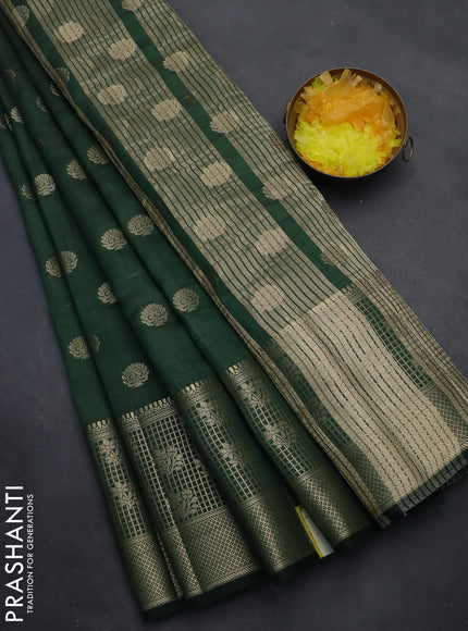 Semi raw silk saree bottle green with allover zari woven 1000 buttas and long zari woven border