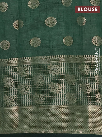 Semi raw silk saree bottle green with allover zari woven 1000 buttas and long zari woven border