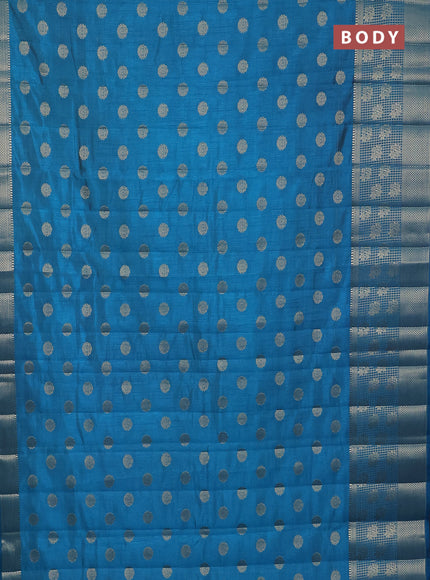 Semi raw silk saree cs blue with allover zari woven 1000 buttas and long zari woven border
