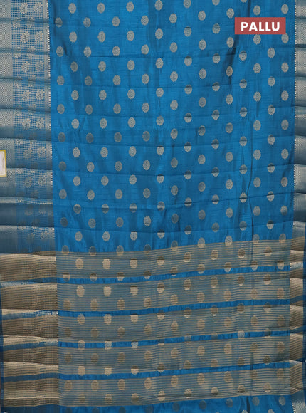 Semi raw silk saree cs blue with allover zari woven 1000 buttas and long zari woven border