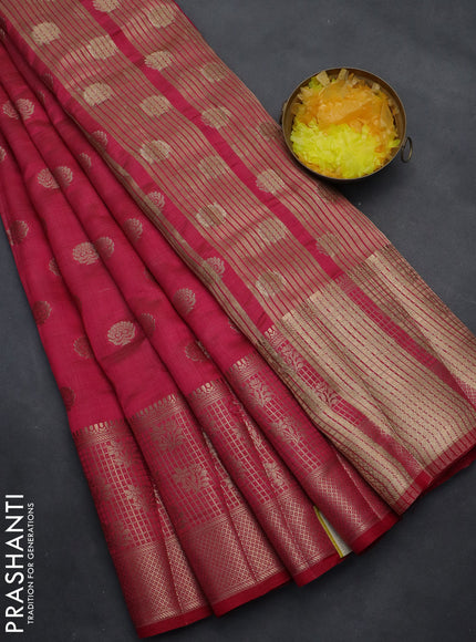 Semi raw silk saree dark pink with allover zari woven 1000 buttas and long zari woven border