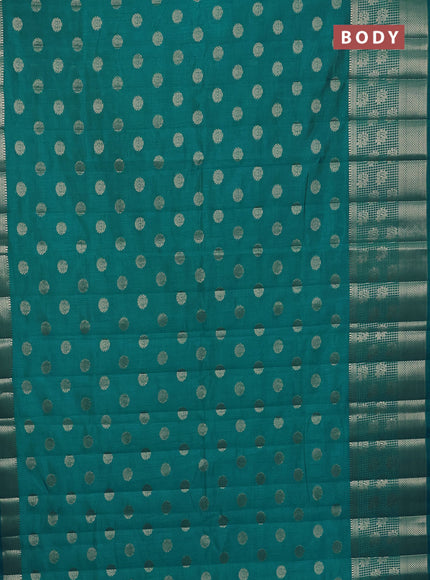 Semi raw silk saree teal blue with allover zari woven 1000 buttas and long zari woven border