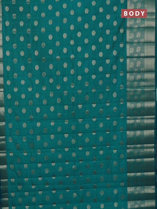 Semi raw silk saree teal blue with allover zari woven 1000 buttas and long zari woven border