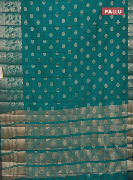 Semi raw silk saree teal blue with allover zari woven 1000 buttas and long zari woven border