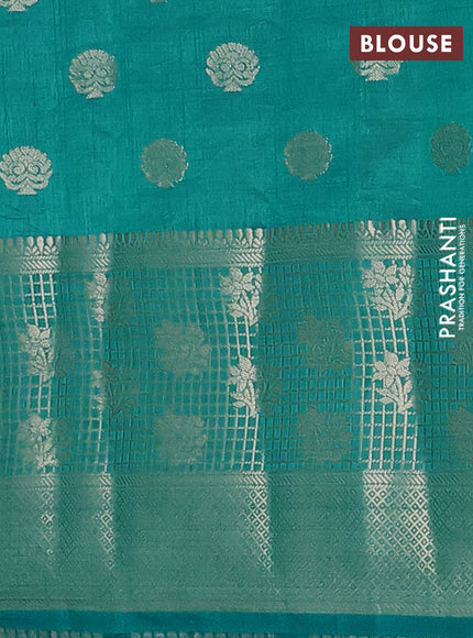 Semi raw silk saree teal blue with allover zari woven 1000 buttas and long zari woven border