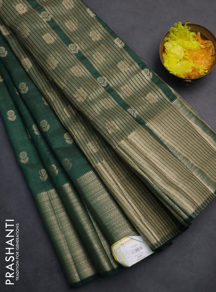 Semi raw silk saree dark green with allover zari woven floral design 1000 buttas and long zari woven border