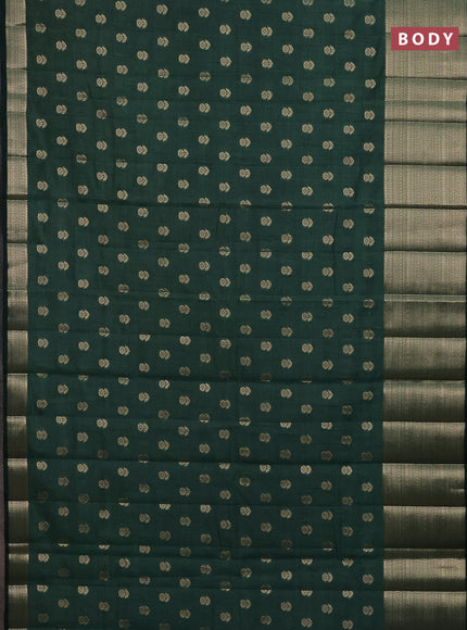 Semi raw silk saree dark green with allover zari woven floral design 1000 buttas and long zari woven border