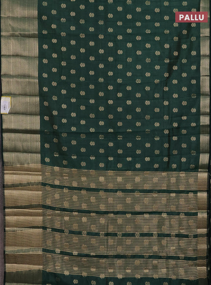 Semi raw silk saree dark green with allover zari woven floral design 1000 buttas and long zari woven border
