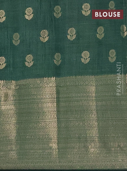 Semi raw silk saree dark green with allover zari woven floral design 1000 buttas and long zari woven border