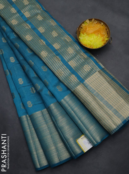 Semi raw silk saree cs blue with allover zari woven floral design 1000 buttas and long zari woven border