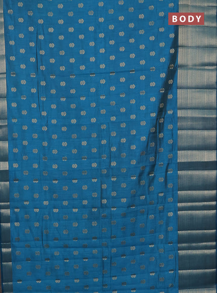Semi raw silk saree cs blue with allover zari woven floral design 1000 buttas and long zari woven border