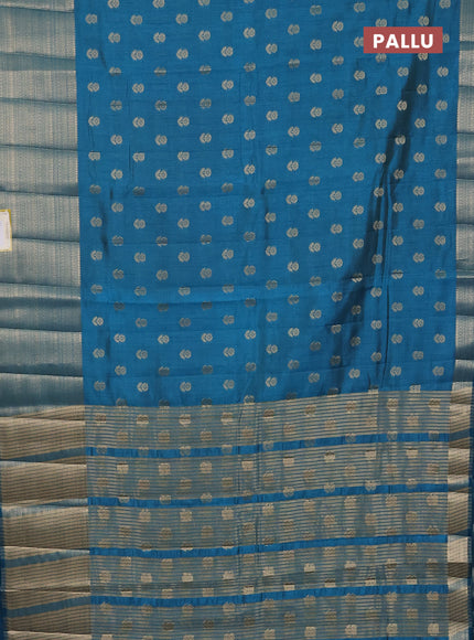 Semi raw silk saree cs blue with allover zari woven floral design 1000 buttas and long zari woven border