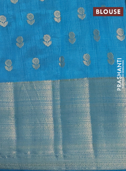 Semi raw silk saree cs blue with allover zari woven floral design 1000 buttas and long zari woven border