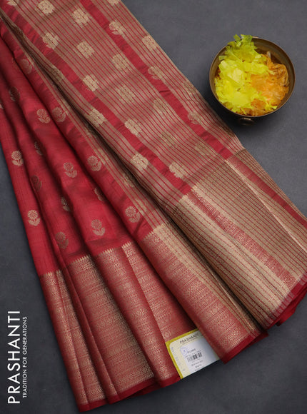 Semi raw silk saree maroon with allover zari woven floral design 1000 buttas and long zari woven border