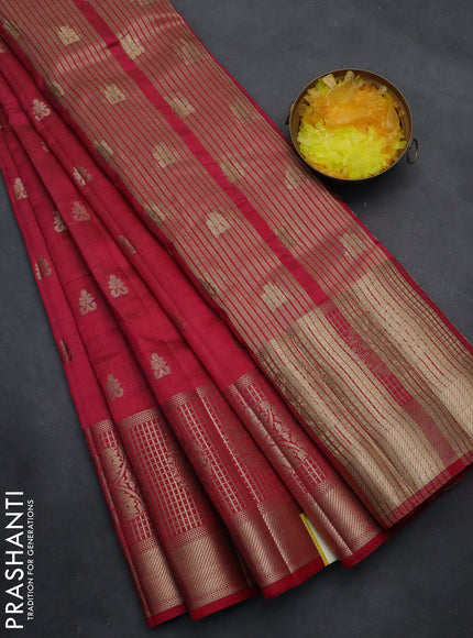 Semi raw silk saree dark pink with allover zari woven 1000 buttas and long zari woven border