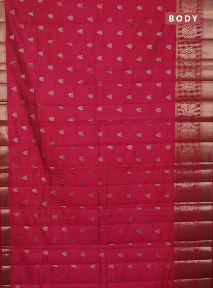 Semi raw silk saree dark pink with allover zari woven 1000 buttas and long zari woven border
