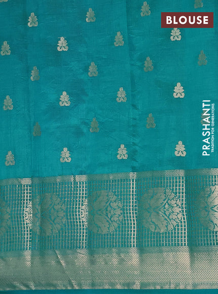 Semi raw silk saree teal blue shade with allover zari woven 1000 buttas and long zari woven border