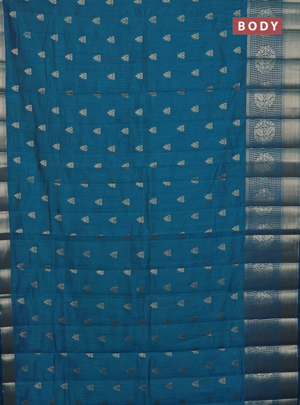 Semi raw silk saree cs blue with allover zari woven 1000 buttas and long zari woven border