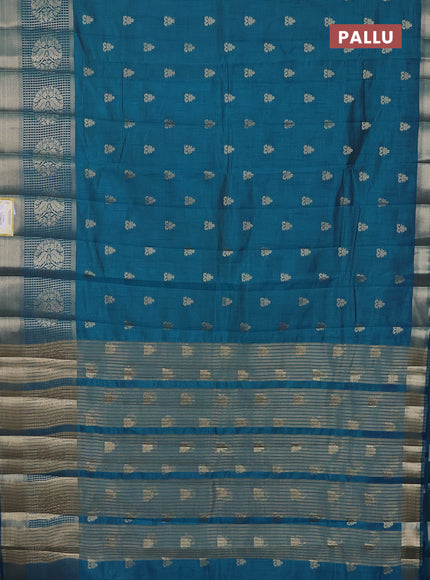 Semi raw silk saree cs blue with allover zari woven 1000 buttas and long zari woven border