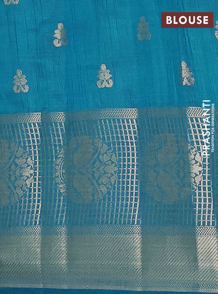 Semi raw silk saree cs blue with allover zari woven 1000 buttas and long zari woven border