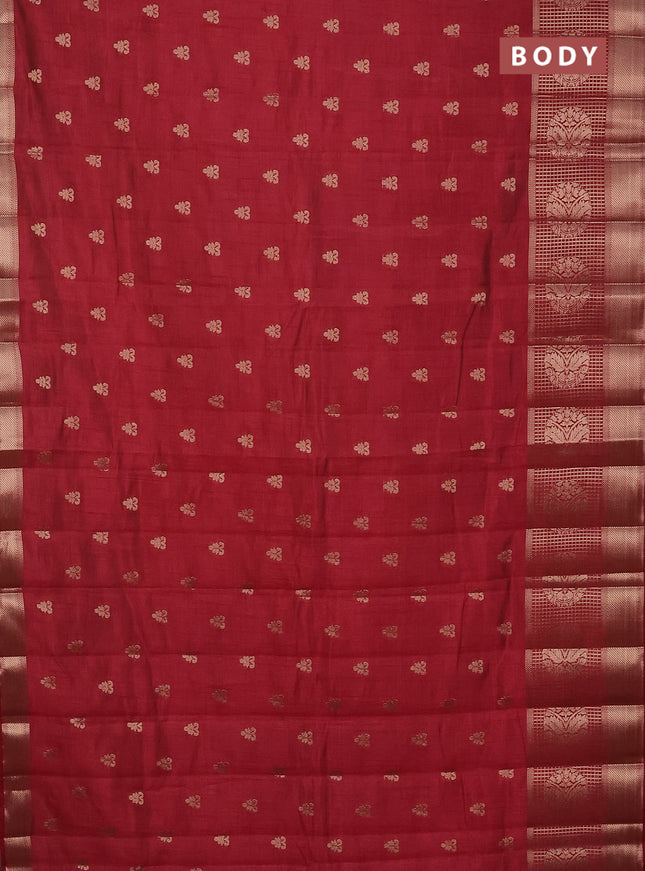 Semi raw silk saree maroon with allover zari woven 1000 buttas and long zari woven border