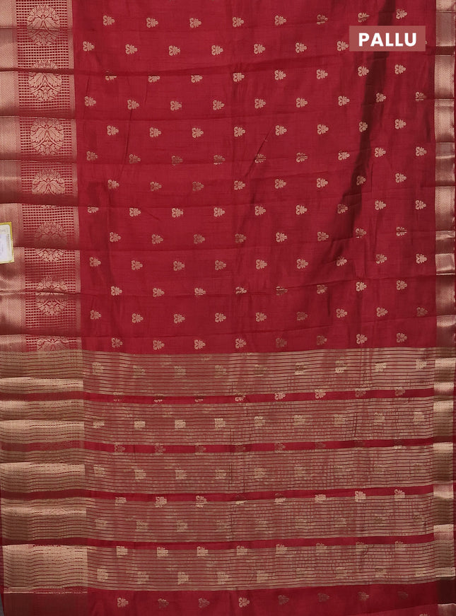 Semi raw silk saree maroon with allover zari woven 1000 buttas and long zari woven border