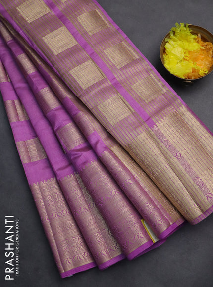 Semi raw silk saree lavender with zari woven box type buttas and long zari woven border