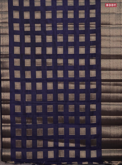 Semi raw silk saree navy blue with zari woven box type buttas and long zari woven border