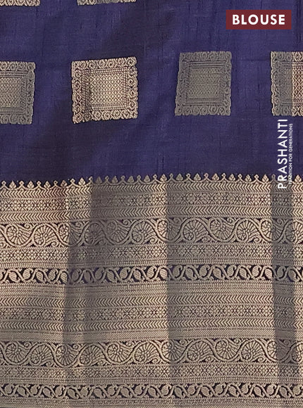 Semi raw silk saree navy blue with zari woven box type buttas and long zari woven border