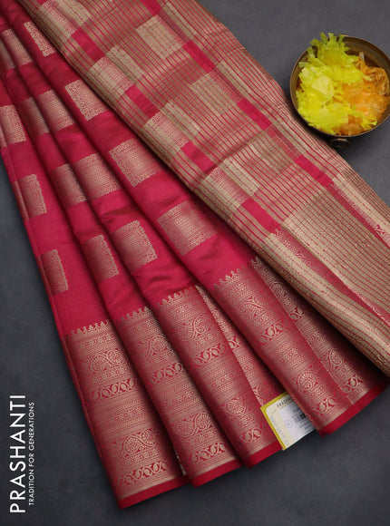 Semi raw silk saree pink with zari woven box type buttas and long zari woven border