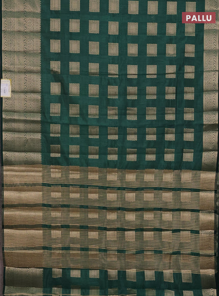 Semi raw silk saree dark green with zari woven box type buttas and long zari woven border