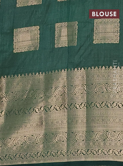 Semi raw silk saree dark green with zari woven box type buttas and long zari woven border