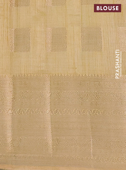 Semi raw silk saree sandal with zari woven box type buttas and long zari woven border