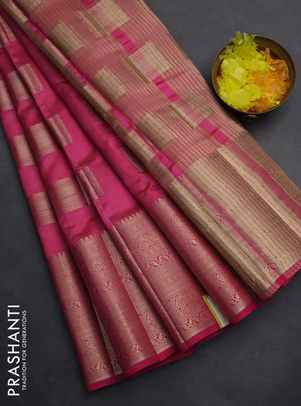 Semi raw silk saree pink with zari woven box type buttas and long zari woven border