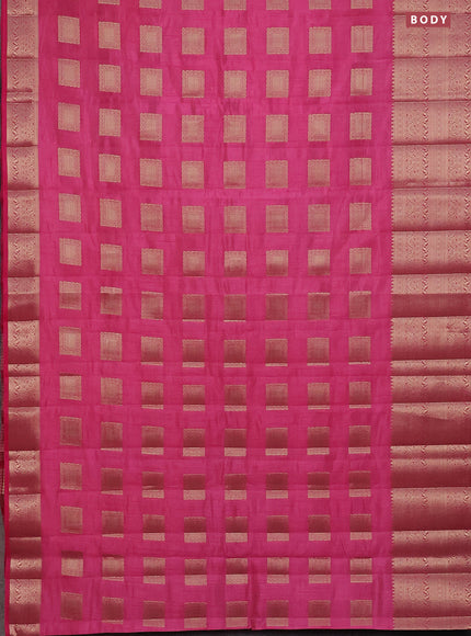 Semi raw silk saree pink with zari woven box type buttas and long zari woven border