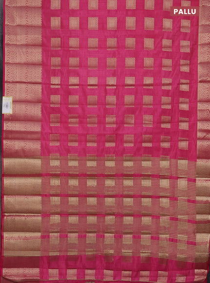 Semi raw silk saree pink with zari woven box type buttas and long zari woven border