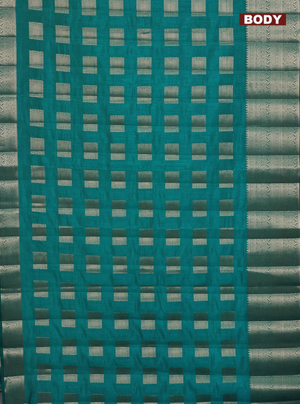 Semi raw silk saree teal blue with zari woven box type buttas and long zari woven border