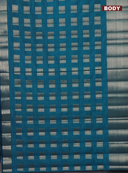 Semi raw silk saree cs blue with zari woven box type buttas and long zari woven border