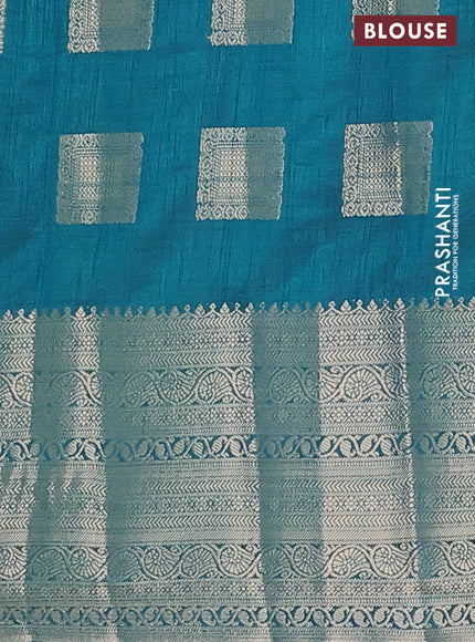 Semi raw silk saree cs blue with zari woven box type buttas and long zari woven border